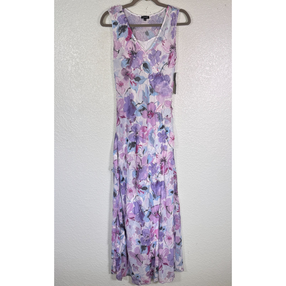 Komarov Dress Womens Medium Floral Watercolor Ruffle Maxi Long Crinkle Lined